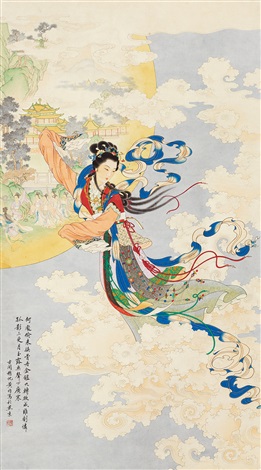 huang-jun-嫦娥奔月-立轴-设色纸本